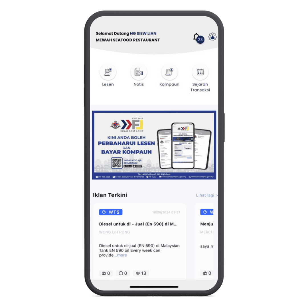 Perbaharui lesen dan bayar kompaun melalui myPATIL Portal for convenient license management and transaction history.