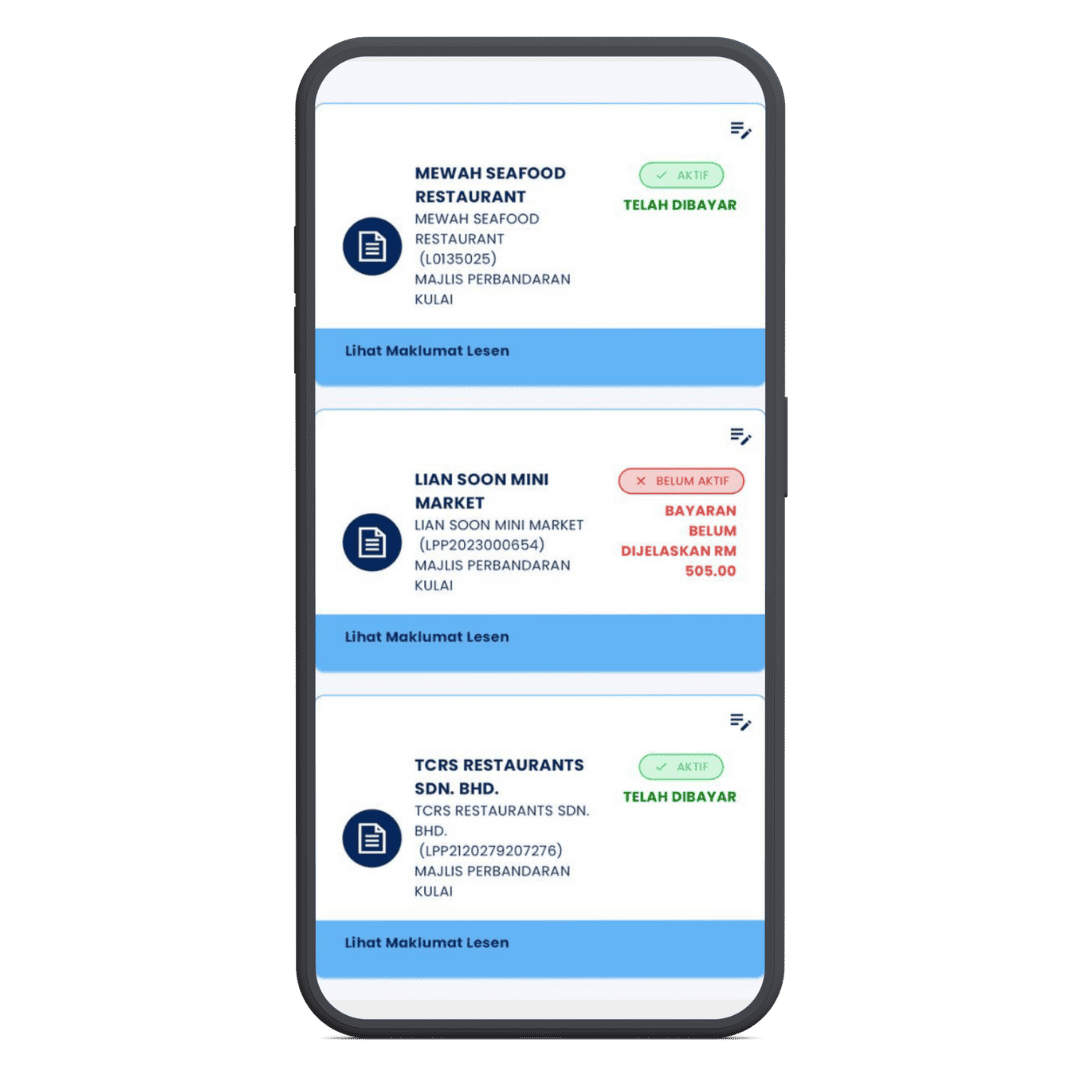 MyPATIL Portal dashboard displaying license payment statuses and restaurant information for users to manage licenses efficiently.